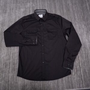 Craft + Flow Button Up Shirt Mens Small Black Excellent Utility Epaulets